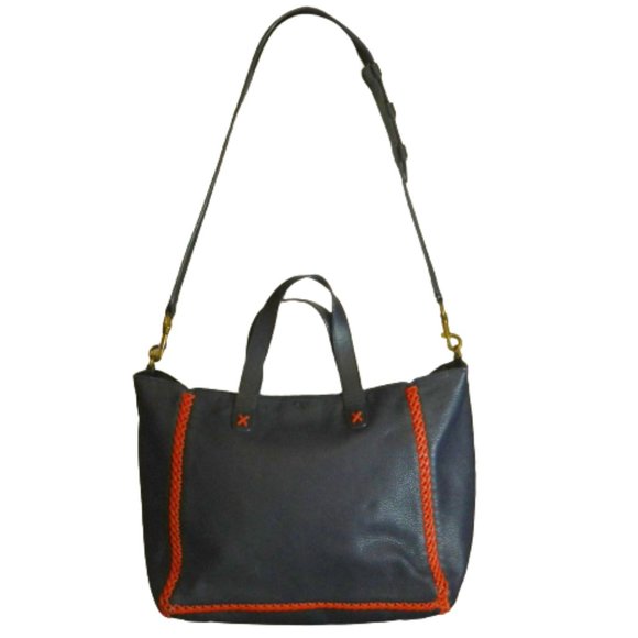 Tory Burch $595 33007 Softy Whipstitch Medium Leather Tory Navy Tote - Picture 3 of 9